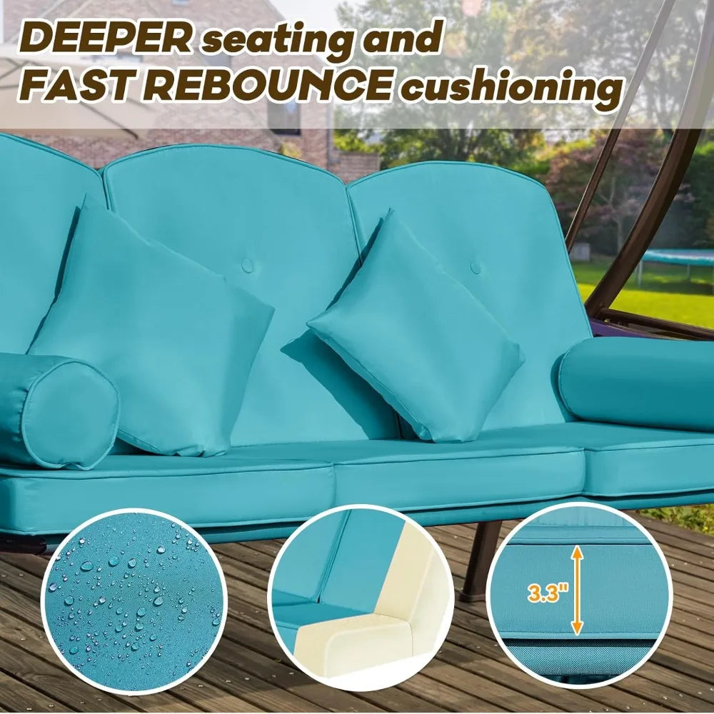 Steel Outdoor Three Seat Porch Swing With Adjustable Canopy