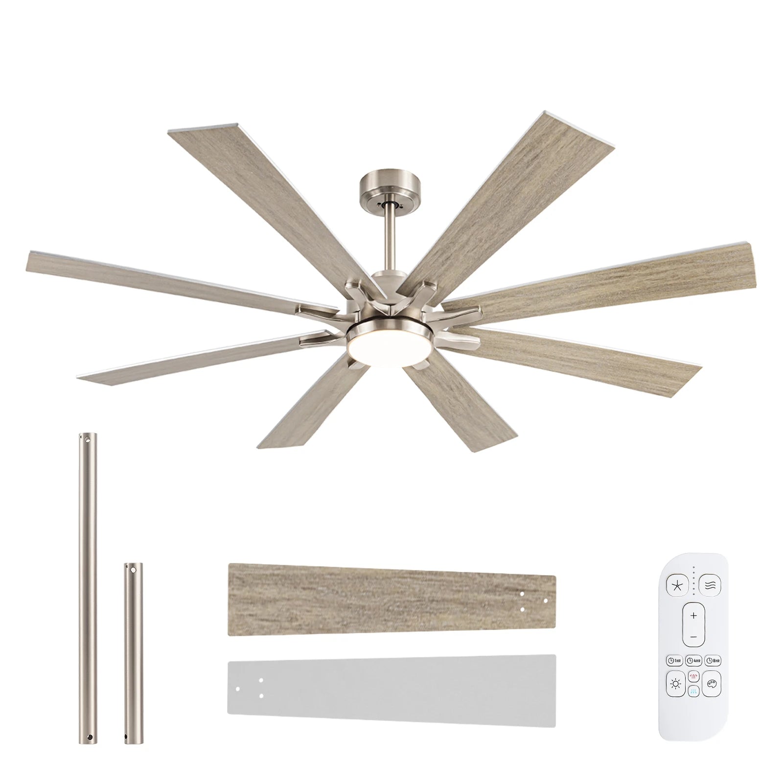 62/72-inch Industrial Ceiling Fan with Light 8 Blades Noiseless Reversible DC Motor High CFM Fan for Workshop Patios Bedroom