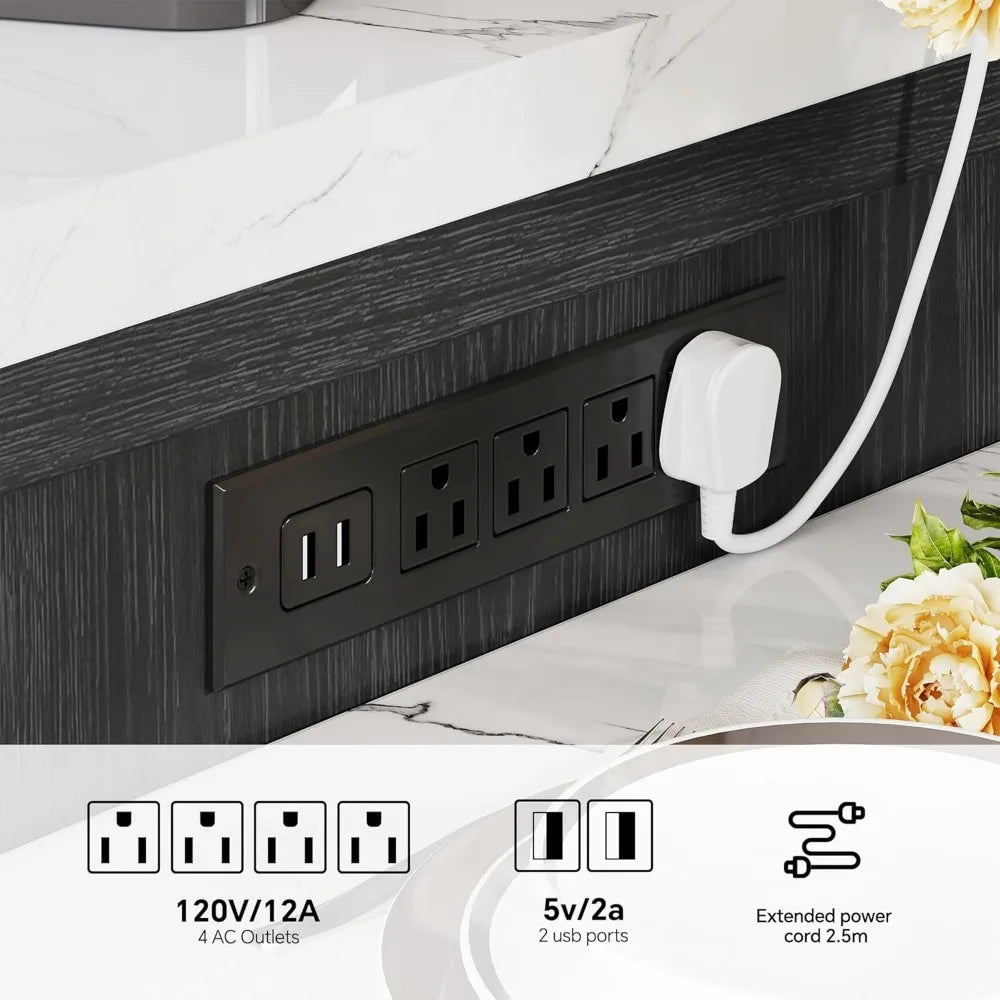 LZJV Farmhouse Rolling Kitchen Island With Extendable Table For 4-6