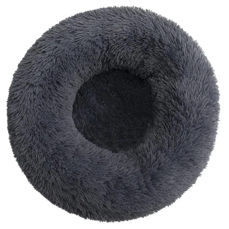 Round Plush Pet Bed For Dogs Fleece Comfort Warm Cozy