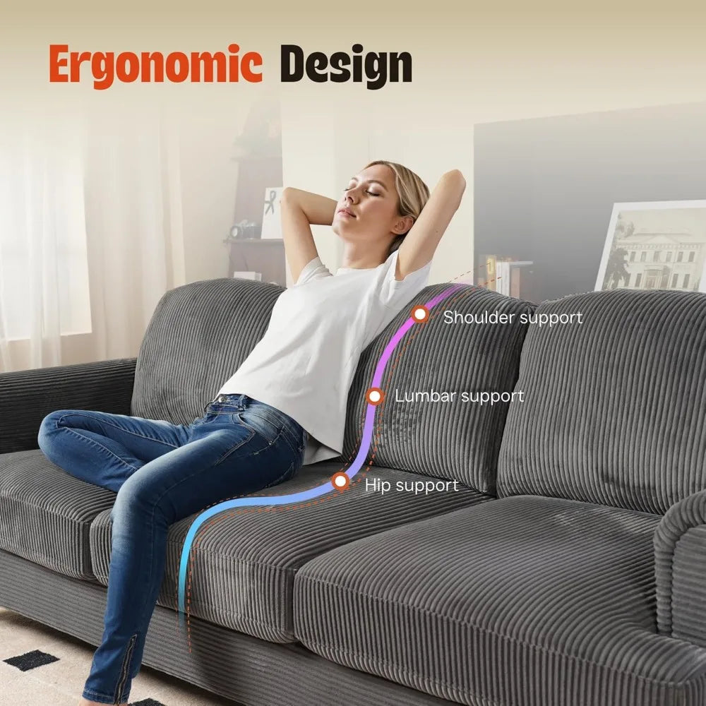 3 Seater Sofa Couch with Deep Seat,91" Comfy Cloud Couches for Living Room,Mid Century Modern Upholstered Sofa with Armrests