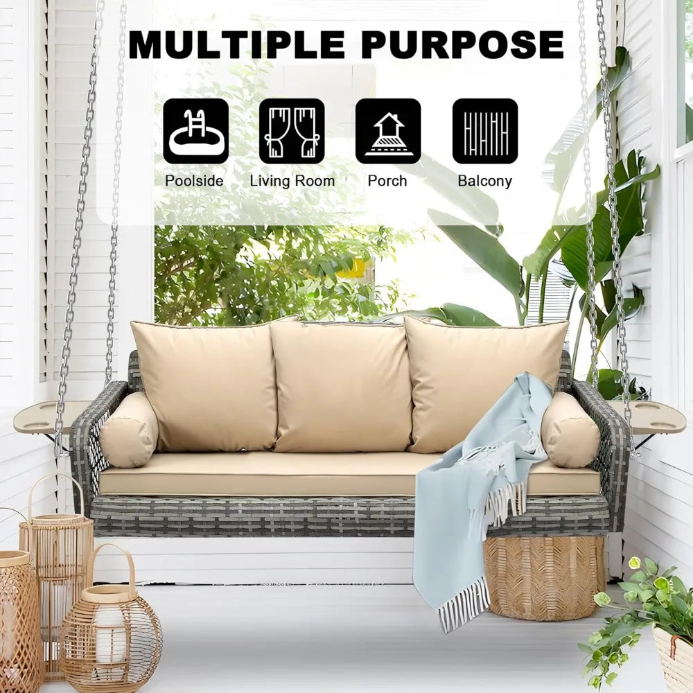 Wicker Porch Swing Rattan Outdoor Patio Bench Cushions