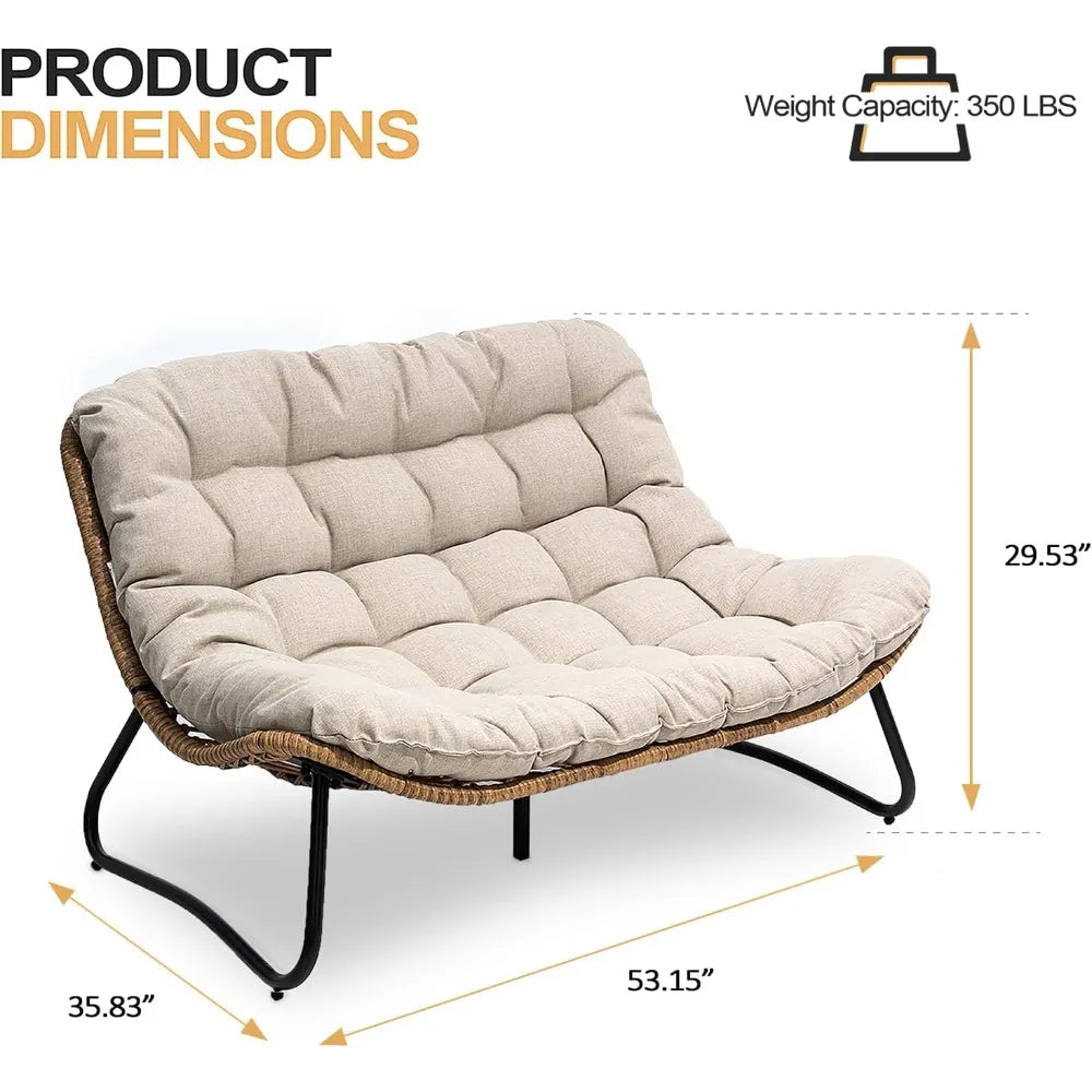 HUANZHUANG Outdoor Loveseat Boho Rattan Patio Couch