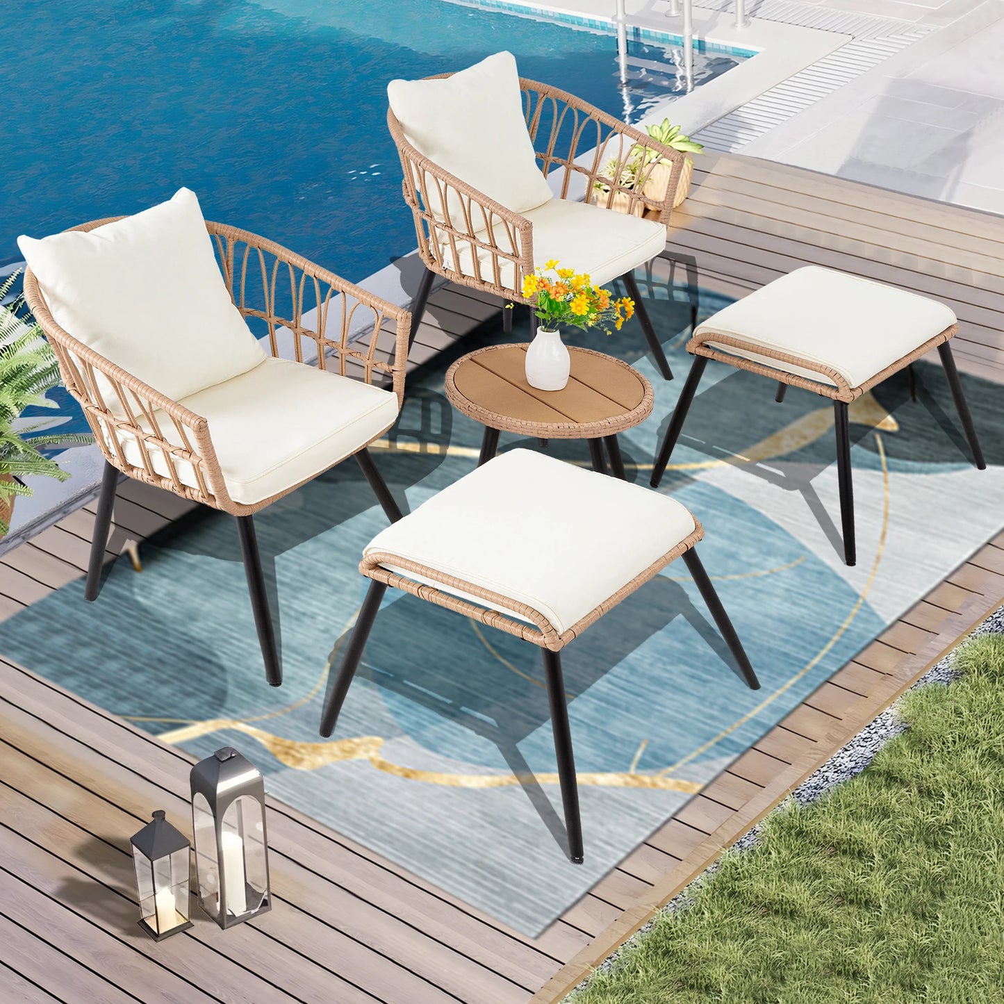 SEOGWISAM 5 Piece Patio Bistro Set Outdoor Wicker All Weather