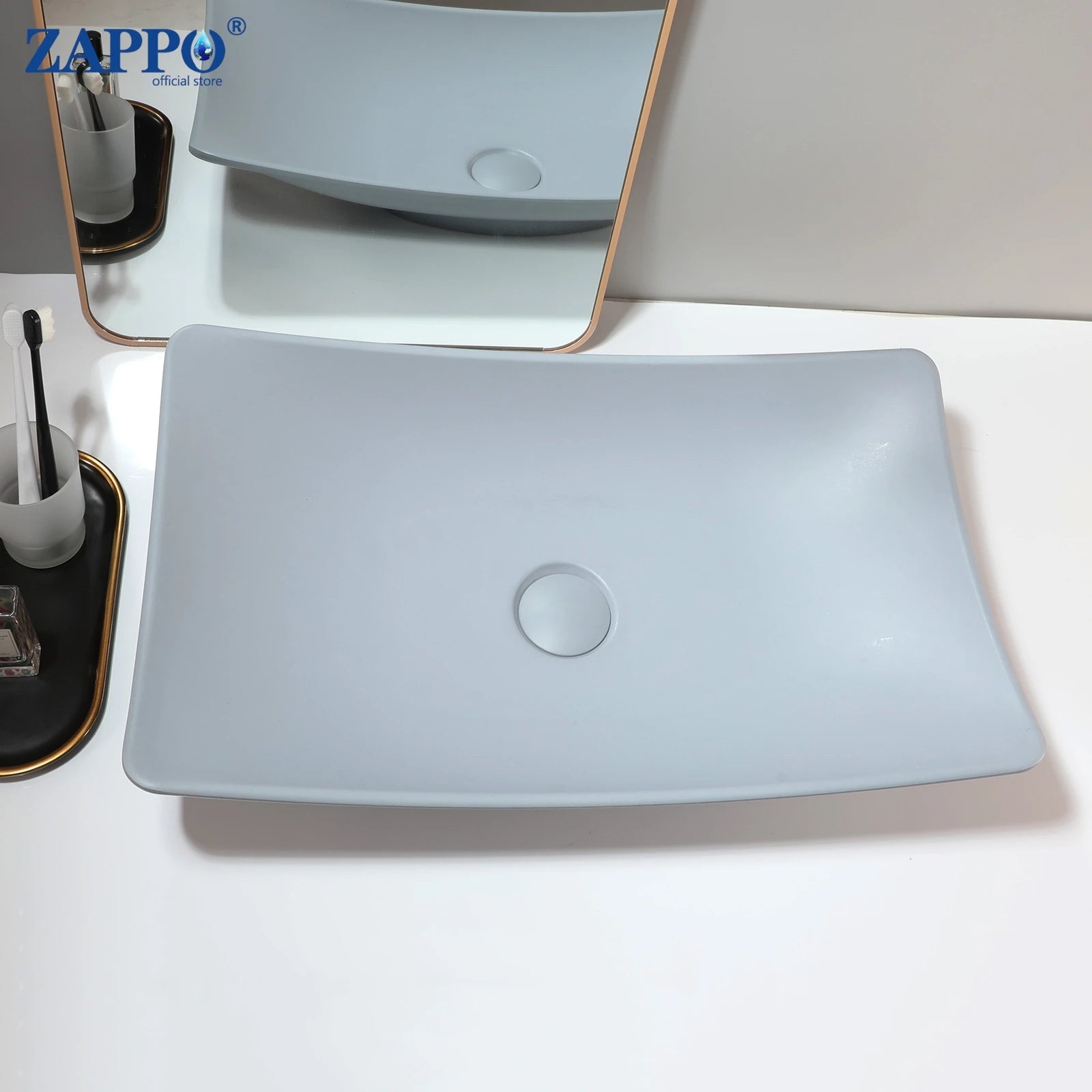 ZAPPO Bathroom Vessel Sink With Drain Bathroom Stone Resin Washbasin Round Above Counter Bowl Sinks for Bar Hotel (No Faucet)