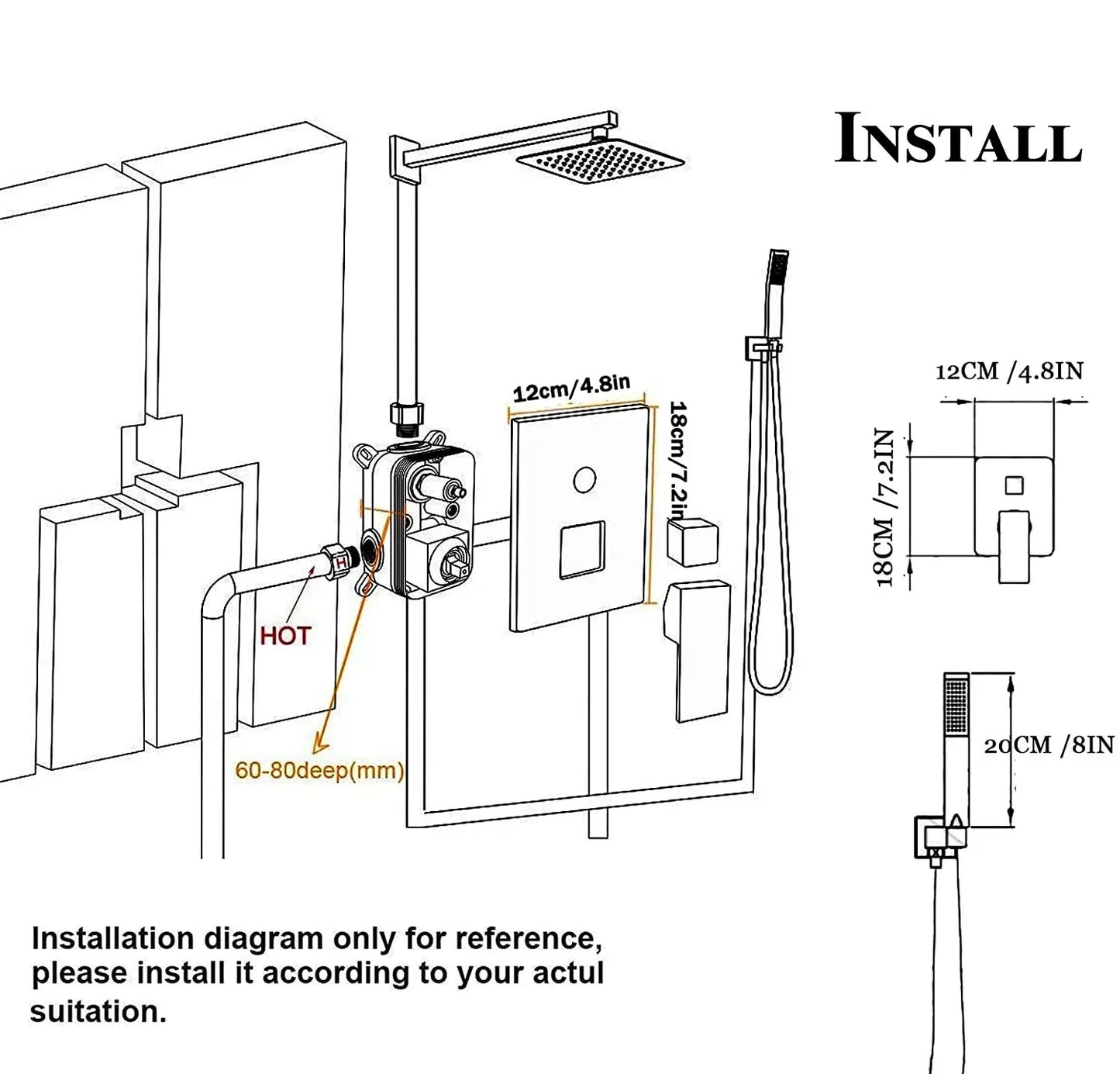 MYQualife Wall Mount Shower Faucet Rainfall Mixer Tap With Sprayer