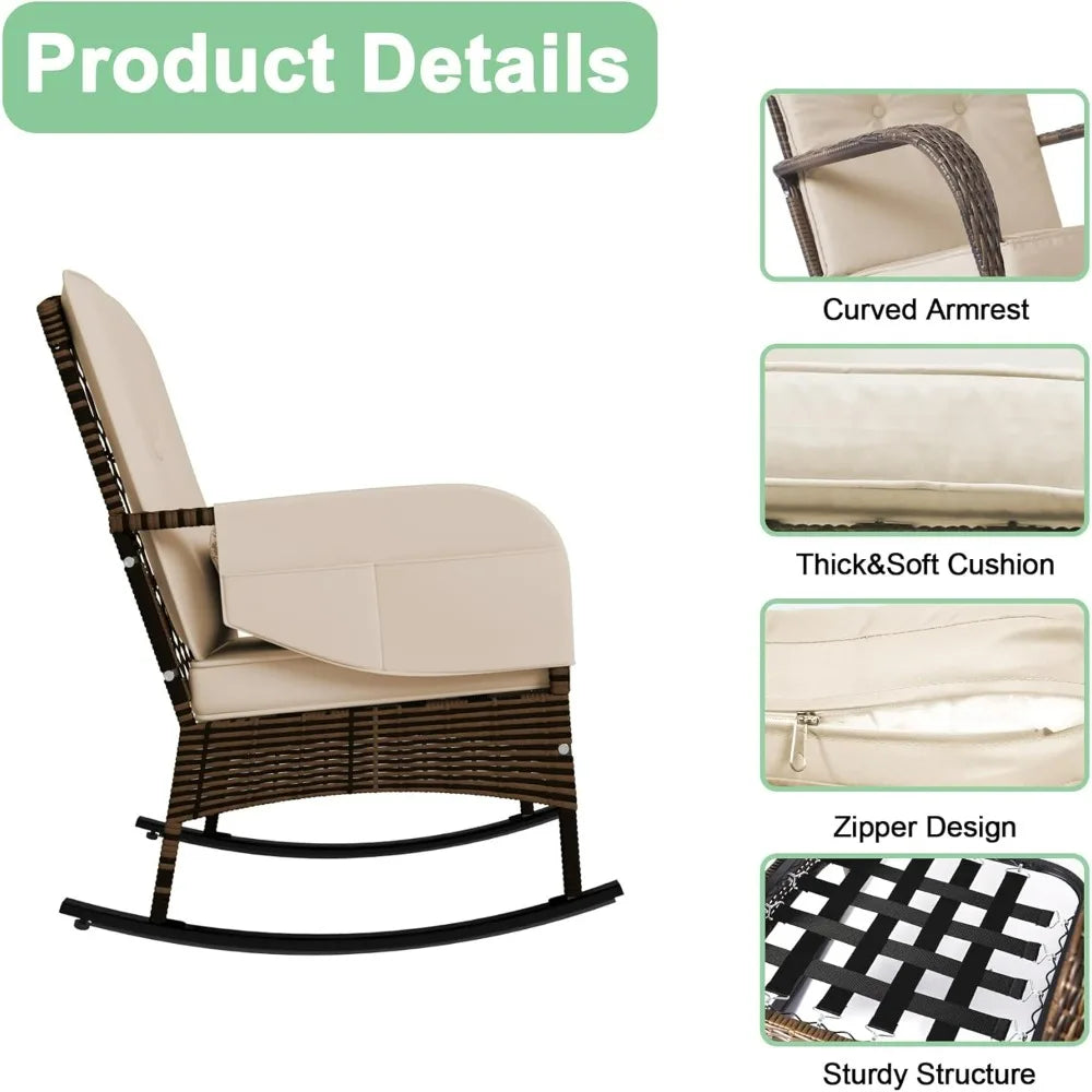 Patio Furniture Set With Outdoor Rocking Chairs And Rattan Coffee Table Weather Resistant