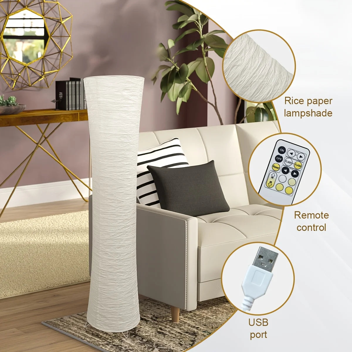 AUKYGGUSH LED Soft Light Floor Lamp Paper Lampshade