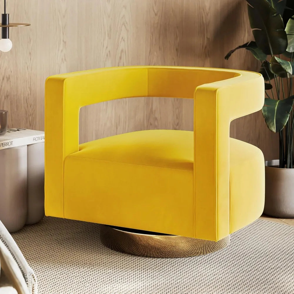 Velvet Armchair With Gold Base And Wood Frame Swivel