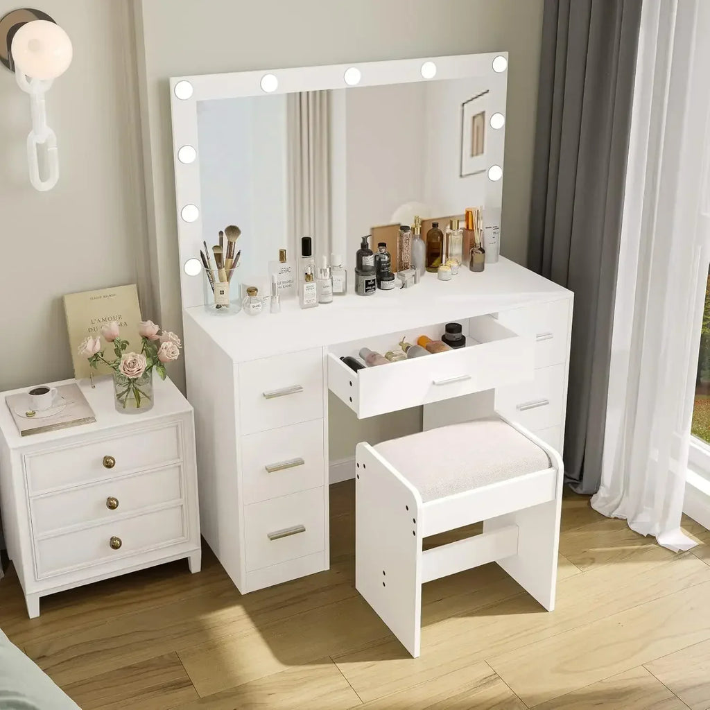 XMSJ Vanity Table With Lighted Mirror 3 Lighting Modes