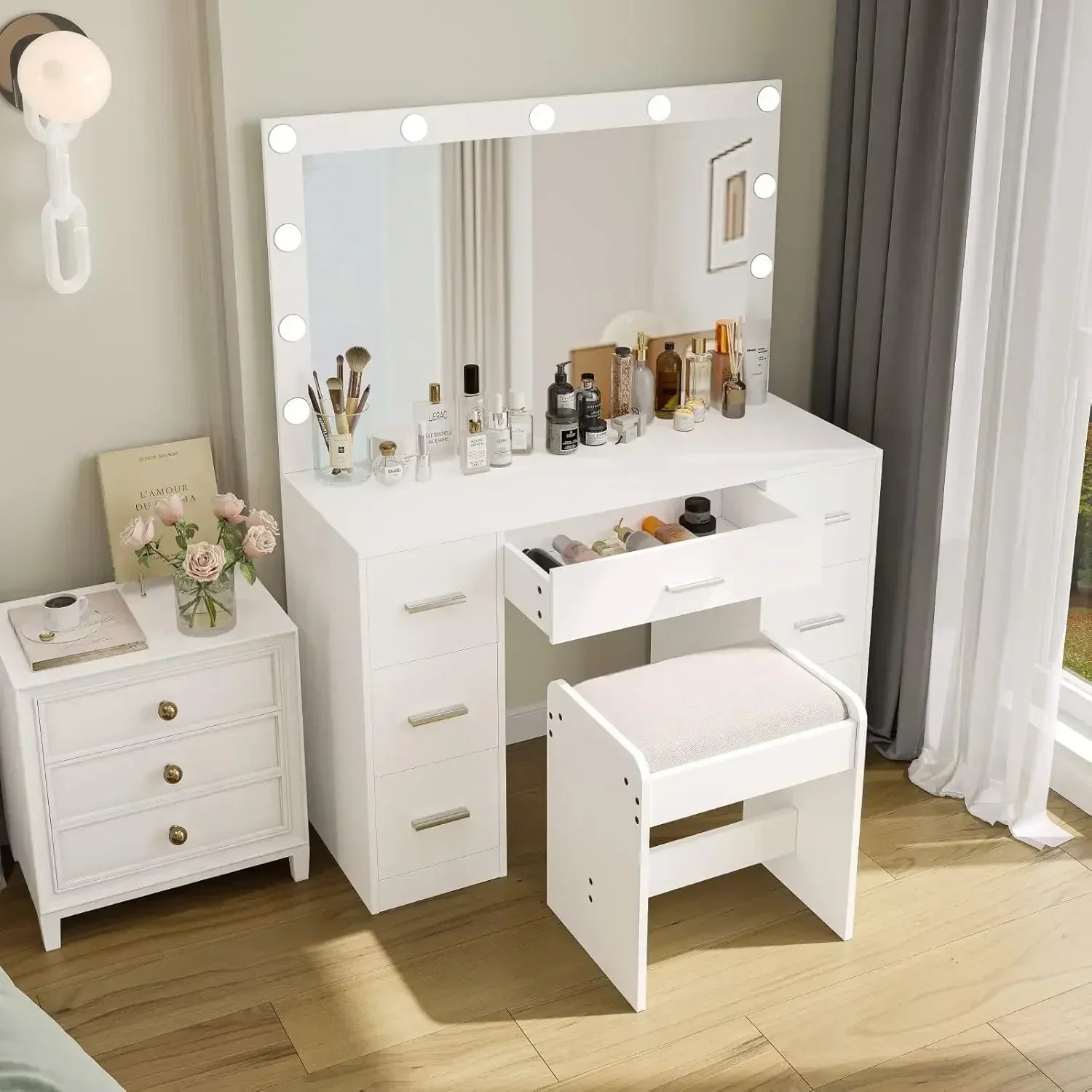 XMSJ Vanity Table With Lighted Mirror 3 Lighting Modes