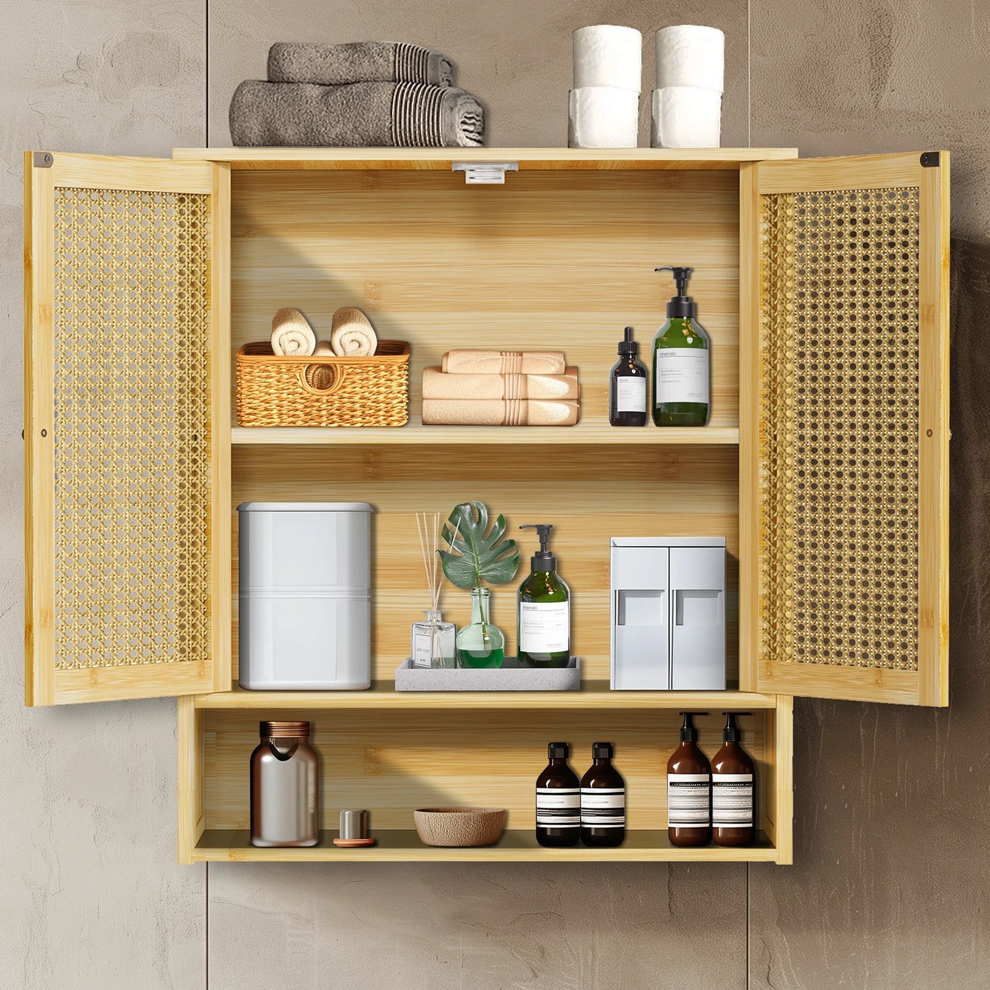WisforFininsh Bamboo Wall Mounted Bathroom Medicine Cabinet Storage Organizer