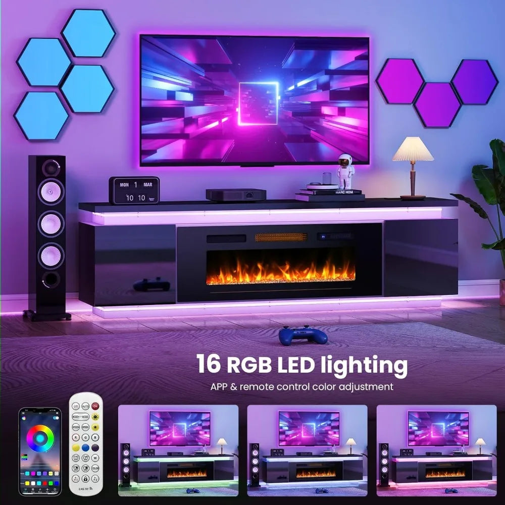Angduo Fireplace TV Stand With LED Lights And Outlets