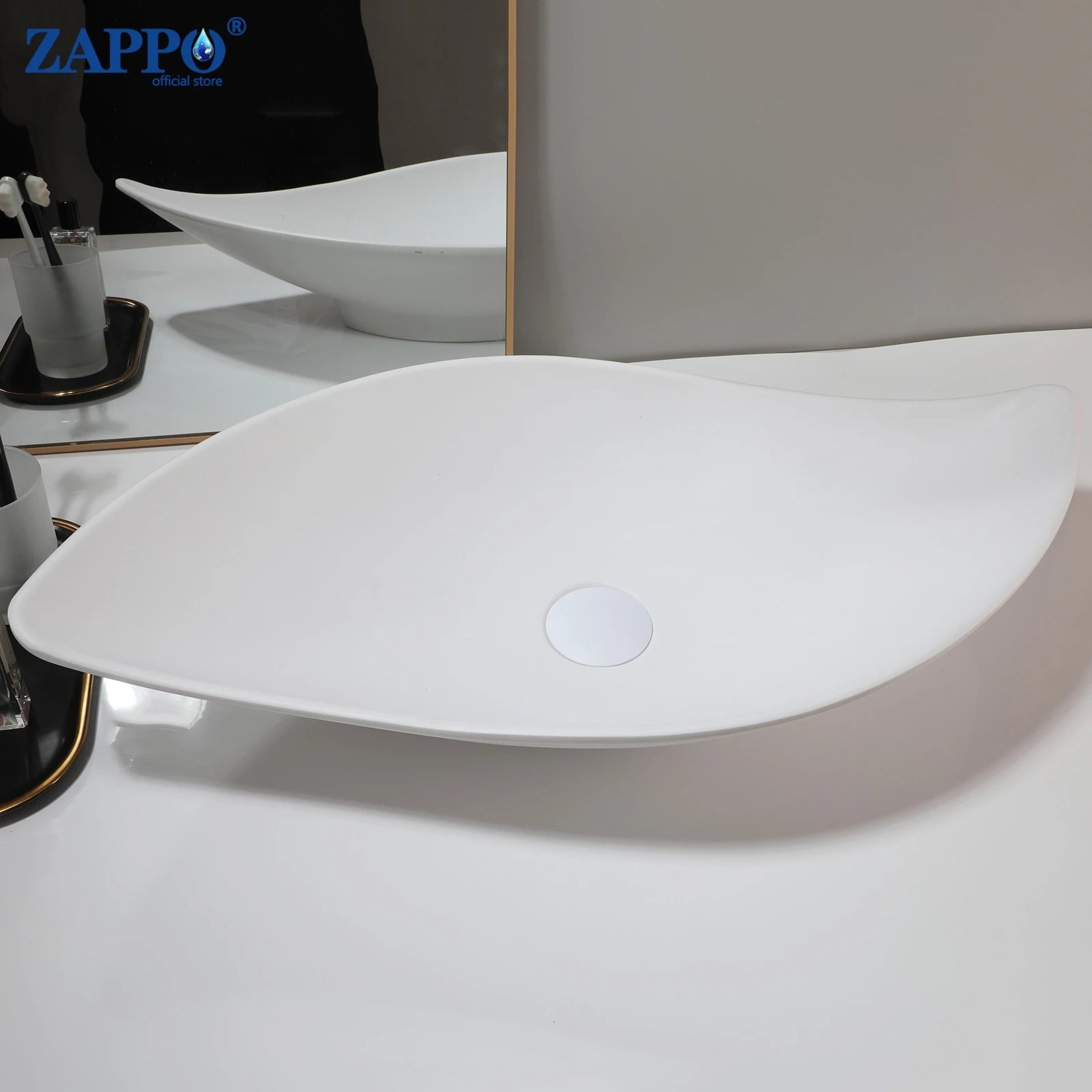 ZAPPO Bathroom Vessel Sink With Drain Bathroom Stone Resin Washbasin Round Above Counter Bowl Sinks for Bar Hotel (No Faucet)