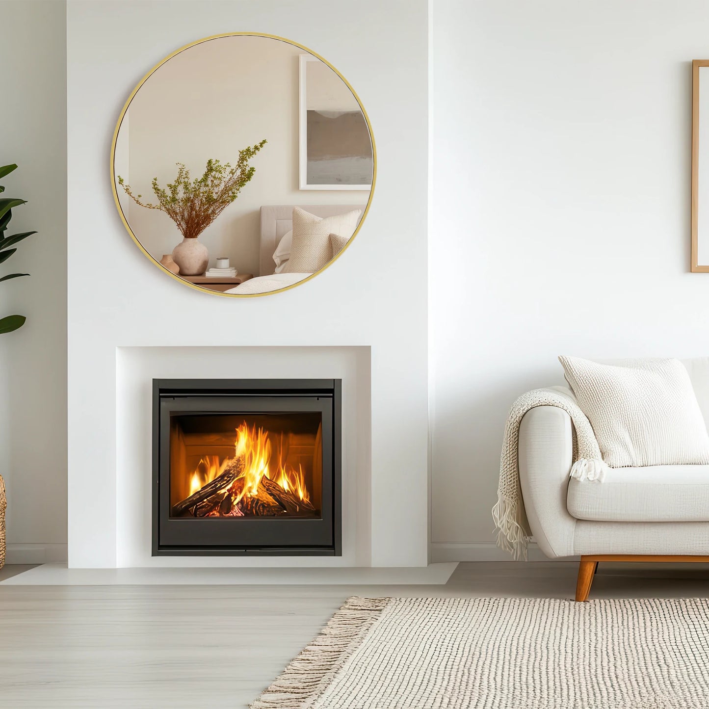 JHK 30 Inch Large Gold Round Vanity Framed Mirror for Wall Matte Metal Framed Modern Mirror Tempered Glass Bedroom Living Room