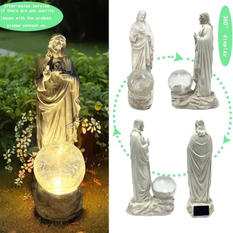 SHXI Jesus Statue Outdoor Decor Solar Lights Garden Religious Figure