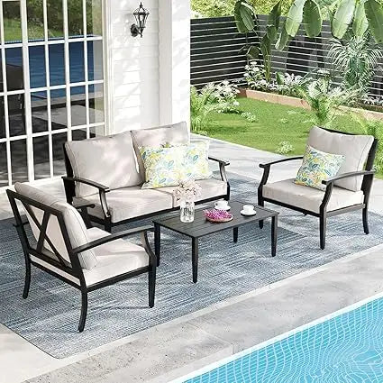 Outdoor Patio Metal Conversation Set With Sofa Loveseat Table