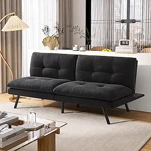 Faux Leather Futon Sofa Bed Convertible Couch Memory Foam Sleeper