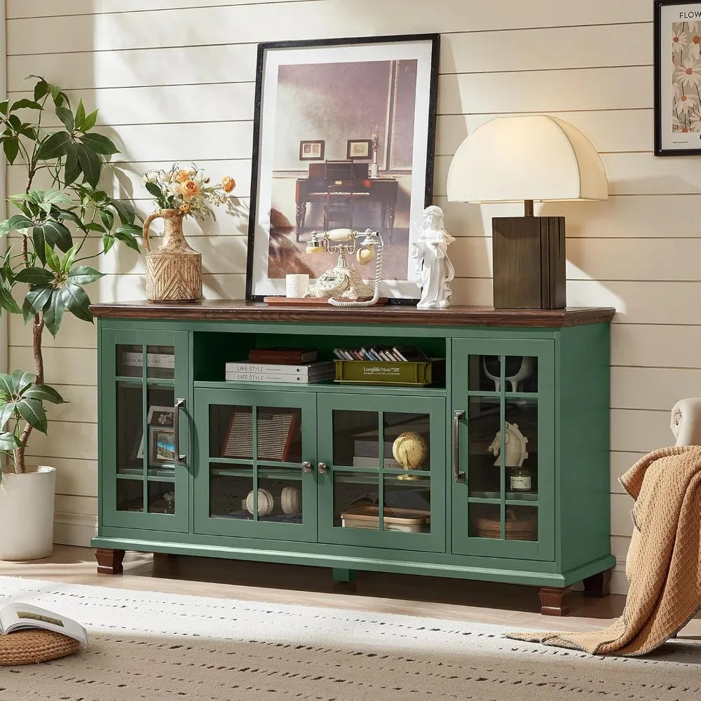 ANGDUO Vintage Farmhouse Sideboard Buffet Cabinet With Glass Doors
