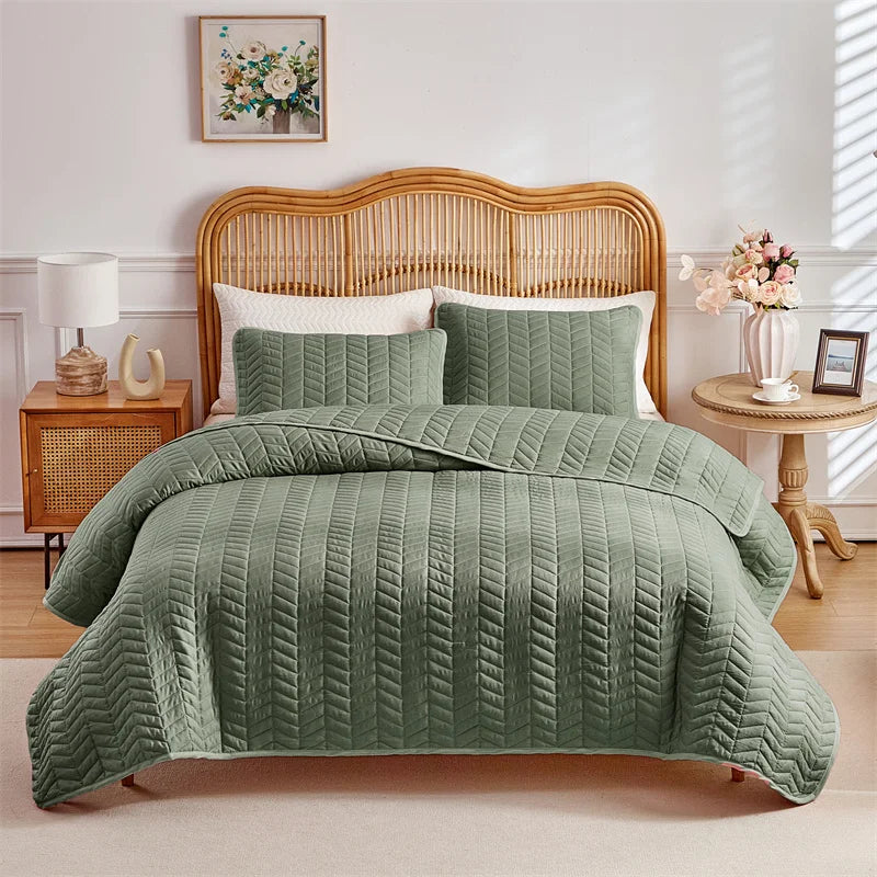 EGWCN Patchwork Bedspread Set Wheat Stripe Pattern 3Pcs Pillowcases