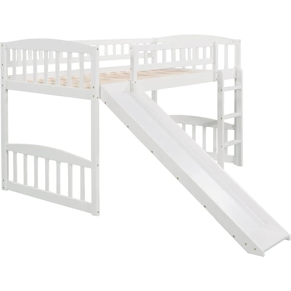 TIFICY Wooden Loft Bed With Slide And Ladder For Kids