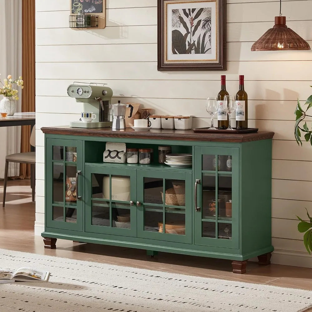 ANGDUO Vintage Farmhouse Sideboard Buffet Cabinet With Glass Doors