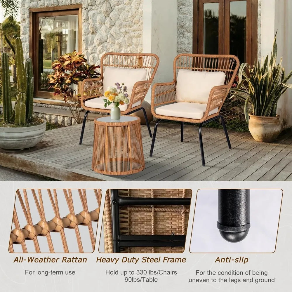 Outdoor Wicker Bistro Set Patio Conversation Set With Glass Table