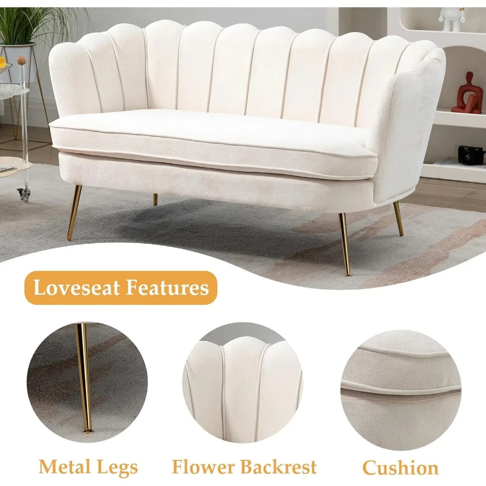 ZHUXIANG Modern Chenille Loveseat Sofa With Gold Metal Legs