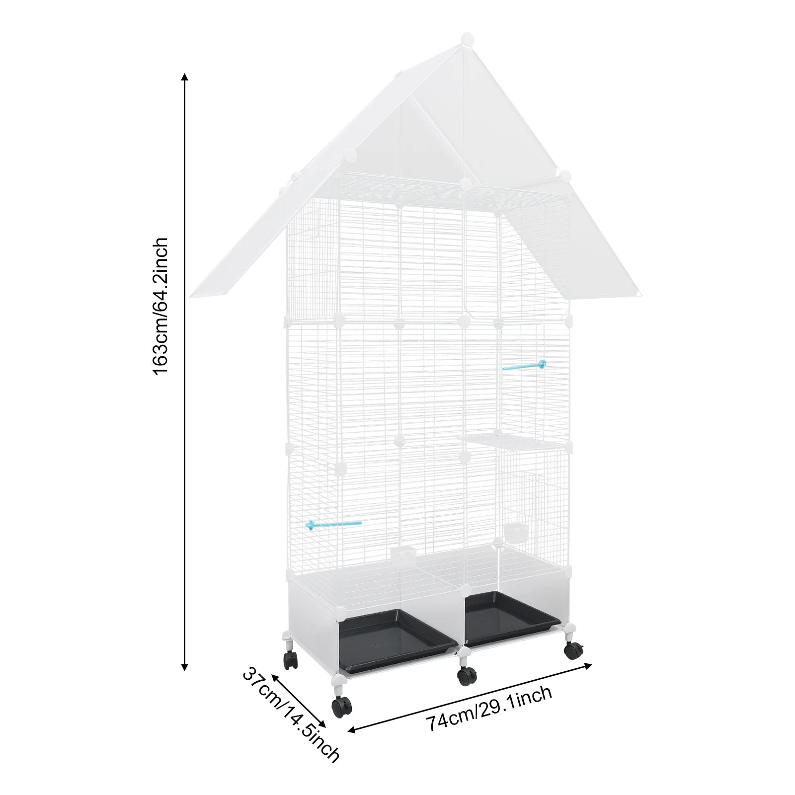 Large Bird Cage With Wheels Perches And Feeding Doors