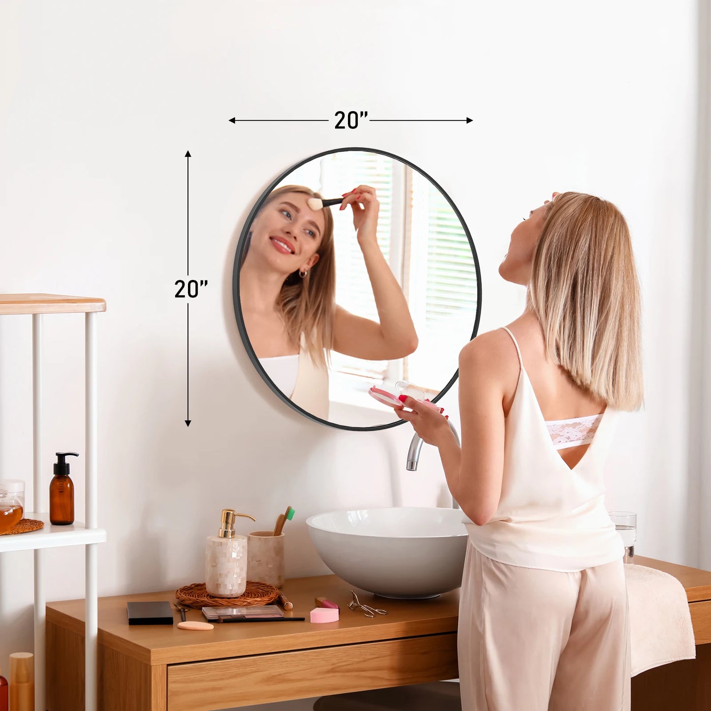 JHK 30 Inch Large Gold Round Vanity Framed Mirror for Wall Matte Metal Framed Modern Mirror Tempered Glass Bedroom Living Room