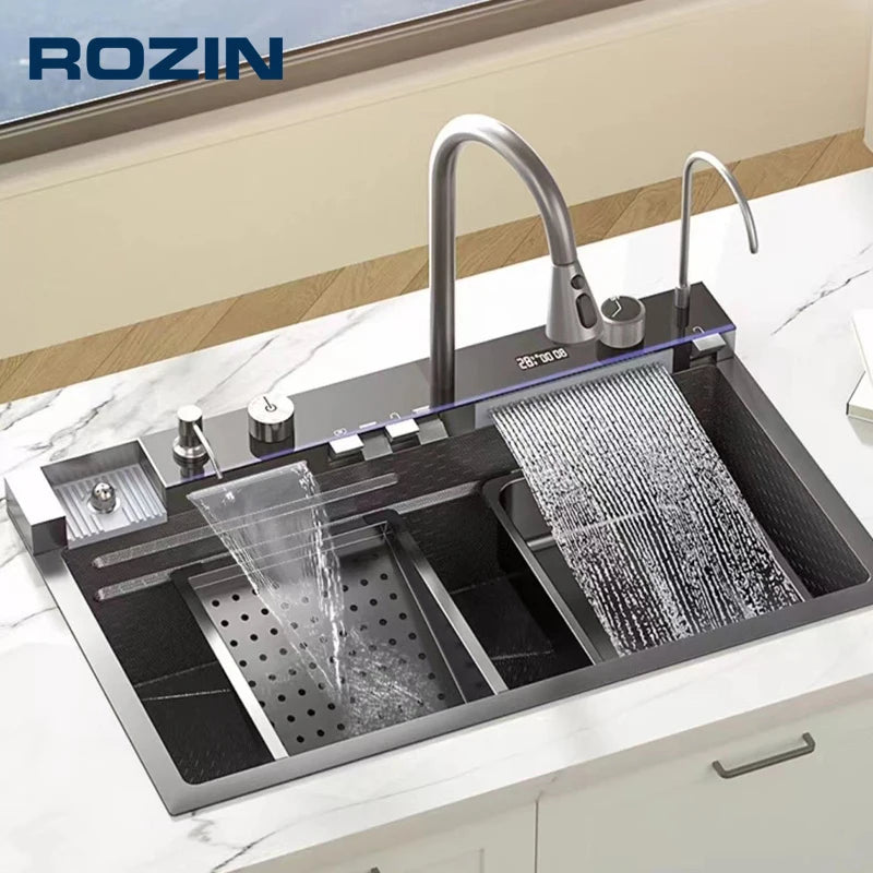 Rozin 304 Stainless Steel Kitchen Sink With Waterfall Faucet