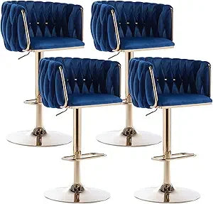 DAFIFY Velvet Swivel Bar Stools Set 4 Adjustable Counter