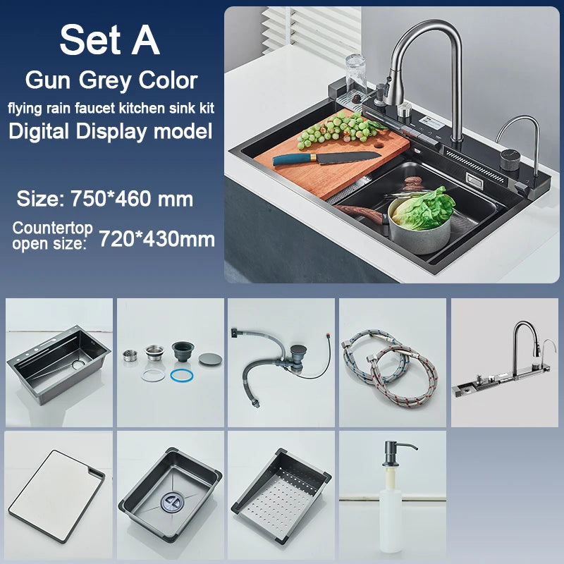 Rozin 304 Stainless Steel Kitchen Sink With Waterfall Faucet