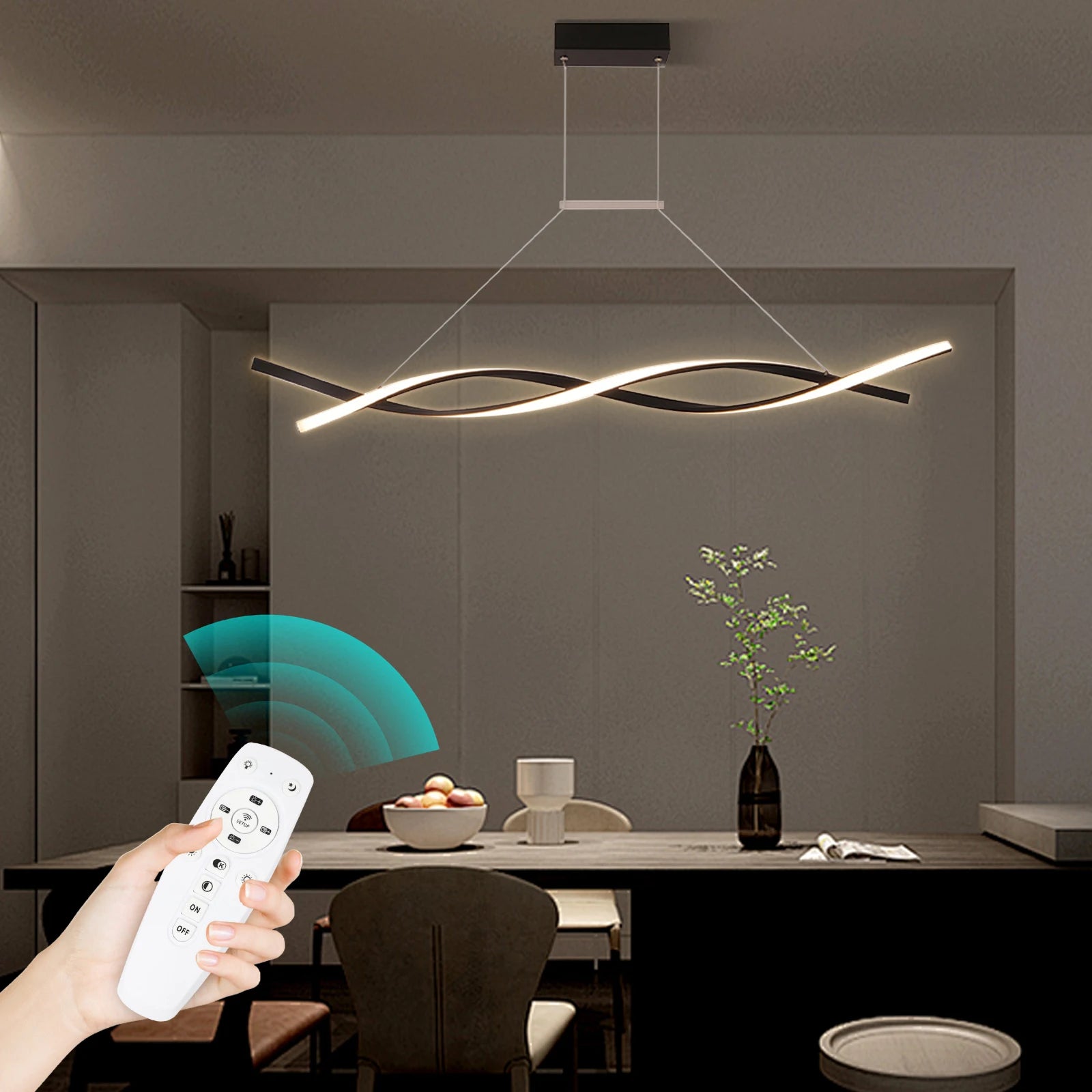 Modern Pendant Light With Remote For Bedrooms, 3 Lighting Modes