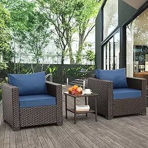 Outdoor Patio Furniture Club Chair Set With Glass End Table
