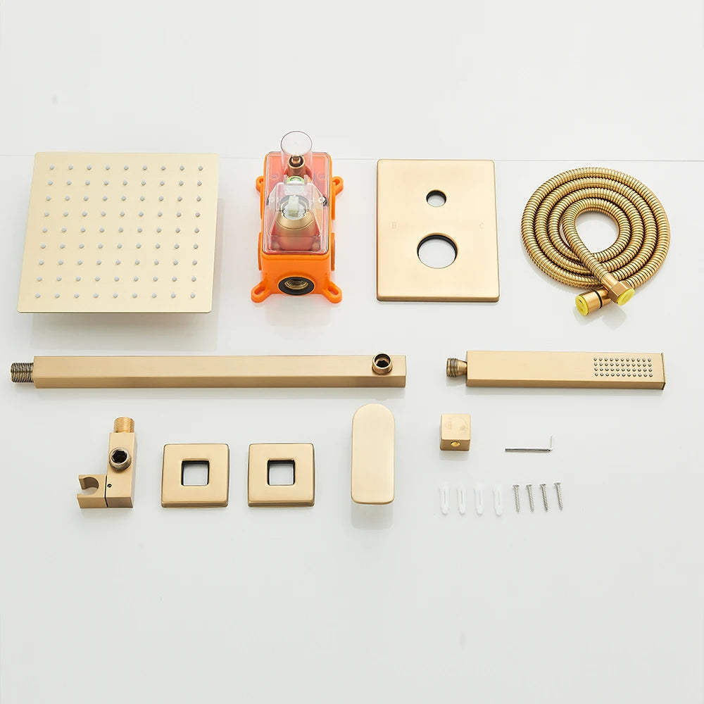 Brushed Gold Concealed Shower System Bathroom Rain Shower System Shower Mixer Tap Rainfall Shower Faucet