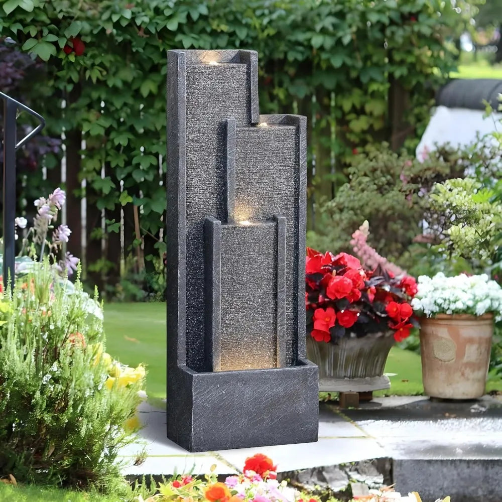 Takamota Modern Outdoor Water Fountain with Lights and Pump
