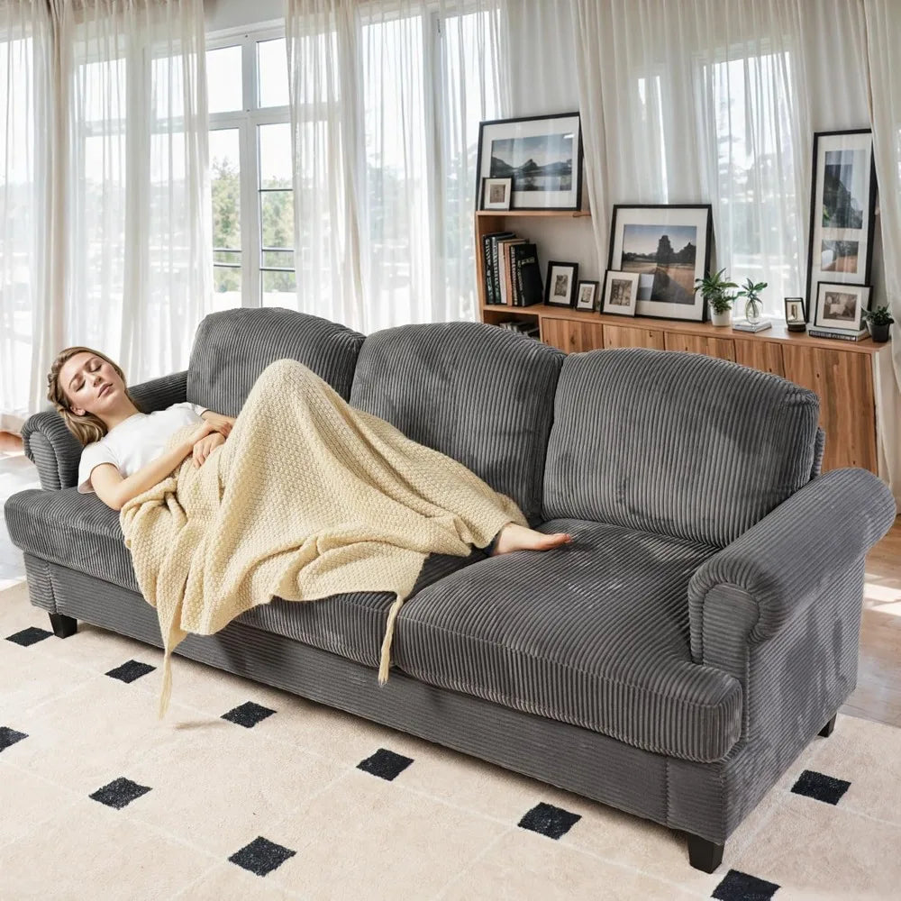 3 Seater Sofa Couch with Deep Seat,91" Comfy Cloud Couches for Living Room,Mid Century Modern Upholstered Sofa with Armrests