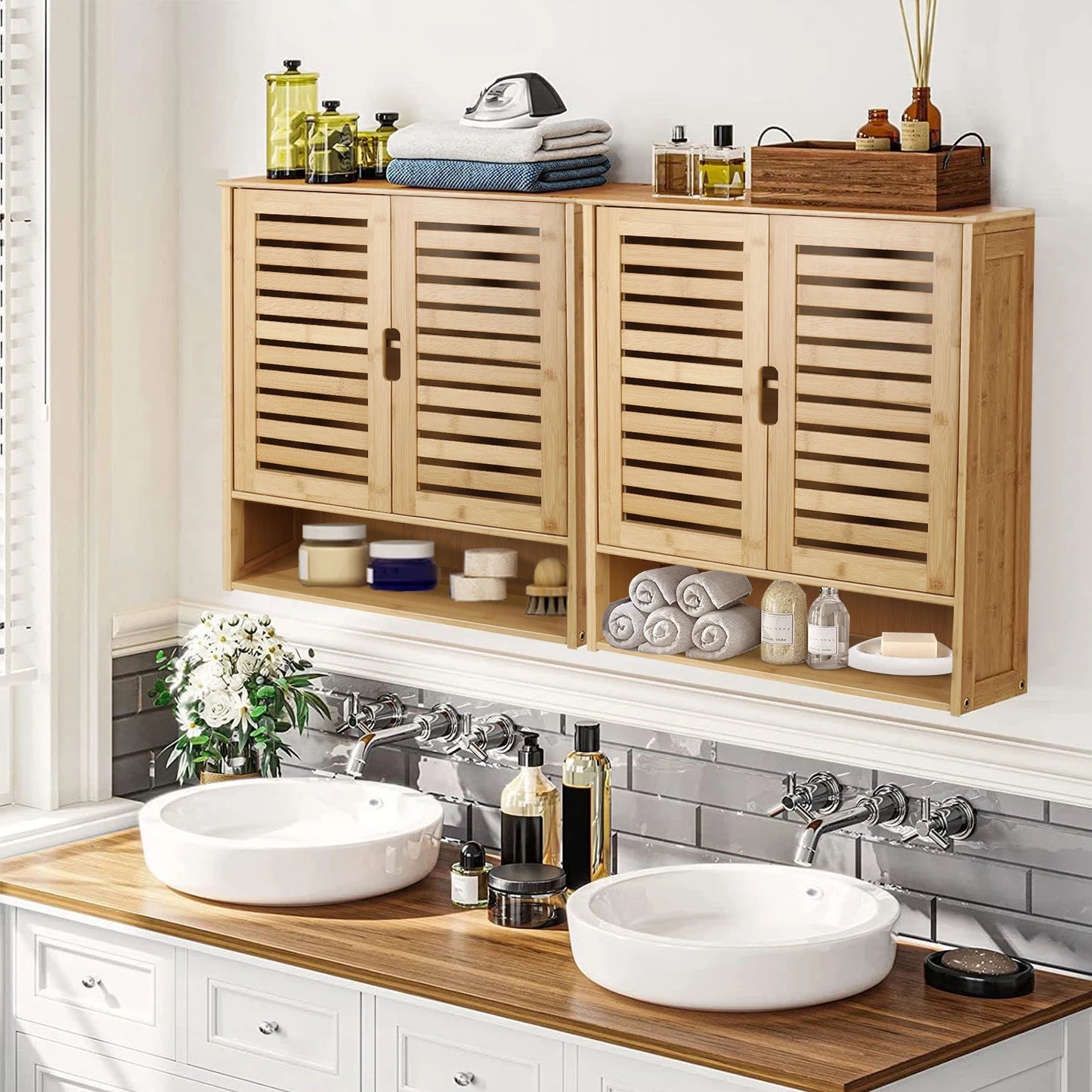 WisforFininsh Wall Cabinet Bathroom Storage With Adjustable Shelves