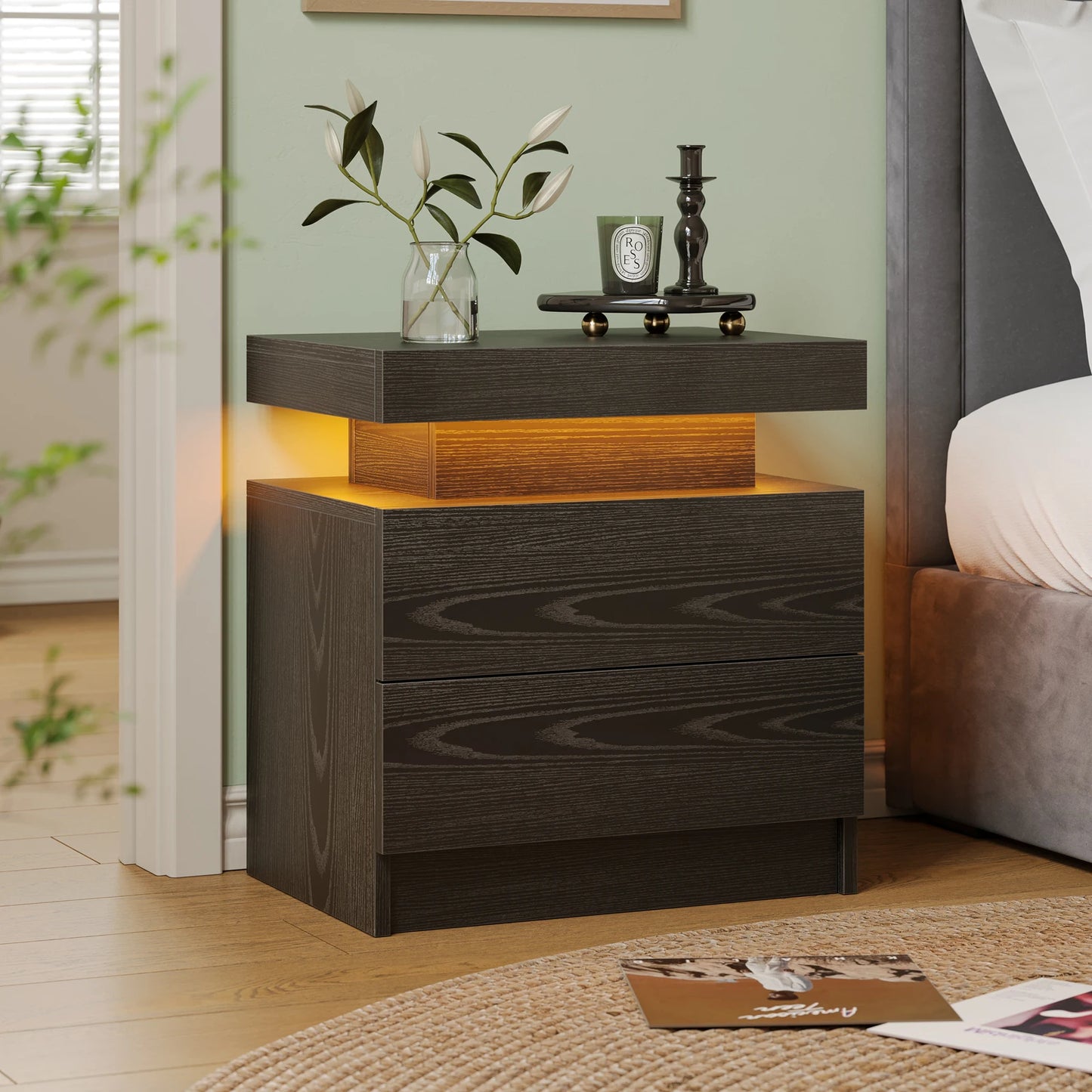 Cubehom LED Nightstand with 2 Drawers and RGB Lights
