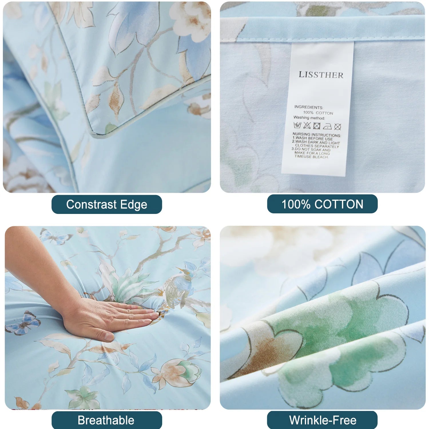 LISSTHERCN Duvet Cover Set 3 Piece 600TC Egyptian Cotton