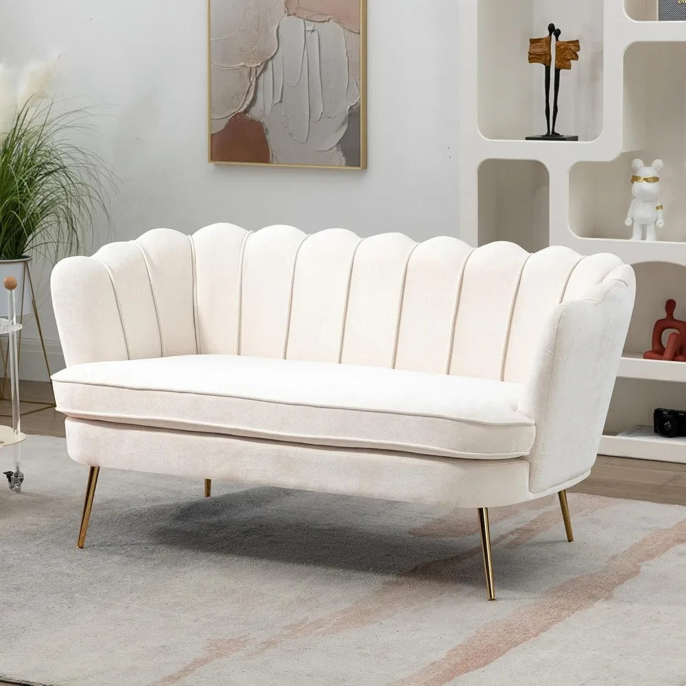 ZHUXIANG Modern Chenille Loveseat Sofa With Gold Metal Legs