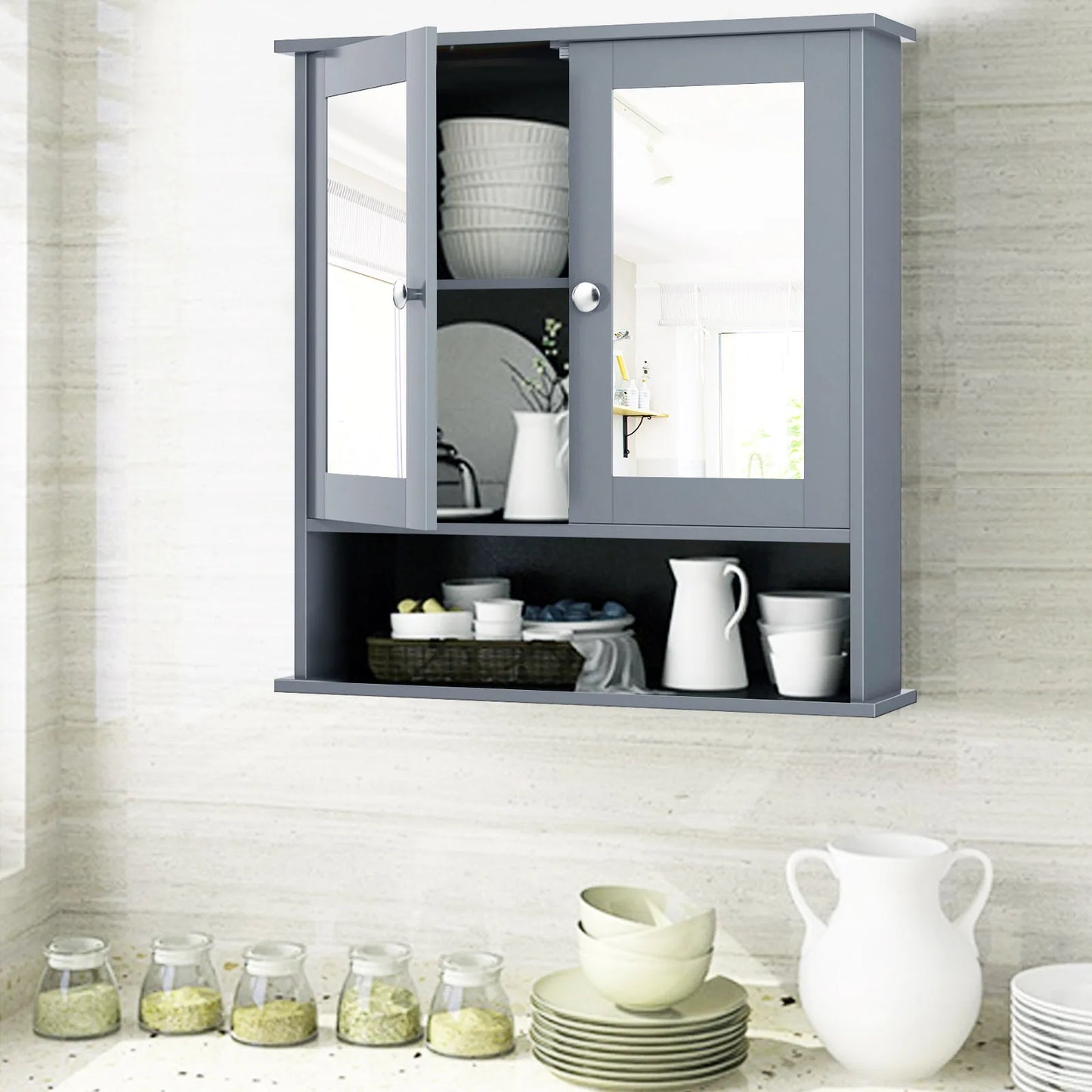 HOMASIS Wall Mount Mirror Cabinet For Bathroom Organization
