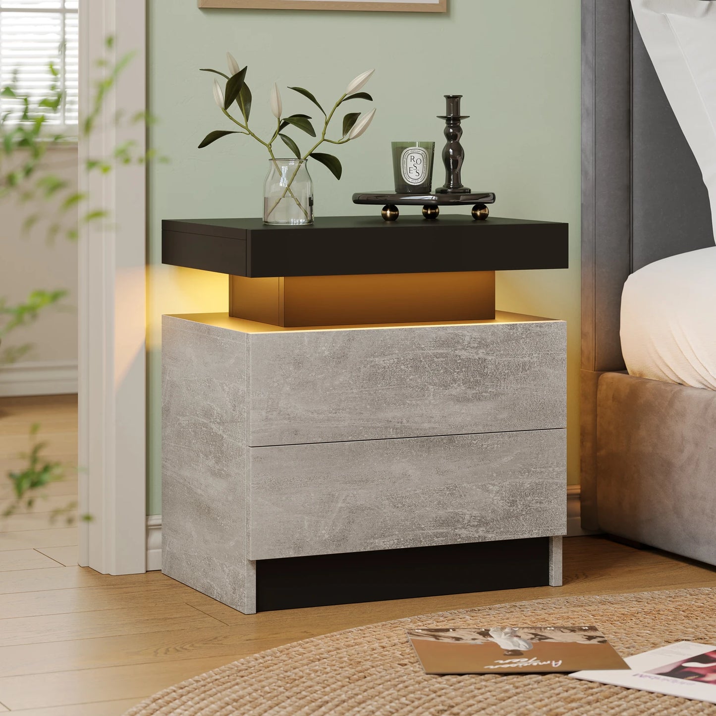 Cubehom LED Nightstand with 2 Drawers and RGB Lights