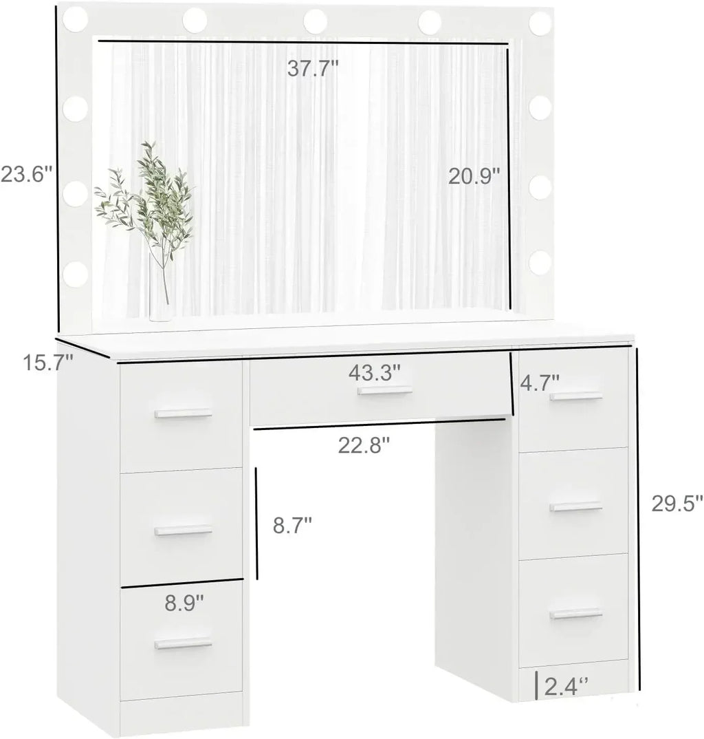 XMSJ Vanity Table With Lighted Mirror 3 Lighting Modes