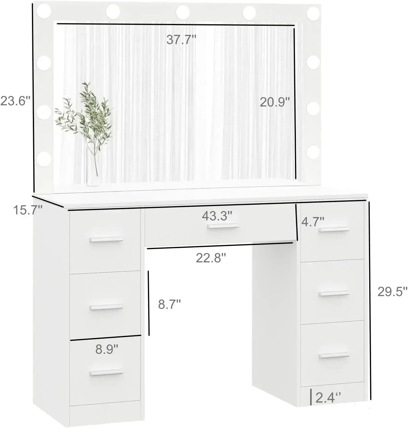 XMSJ Vanity Table With Lighted Mirror 3 Lighting Modes