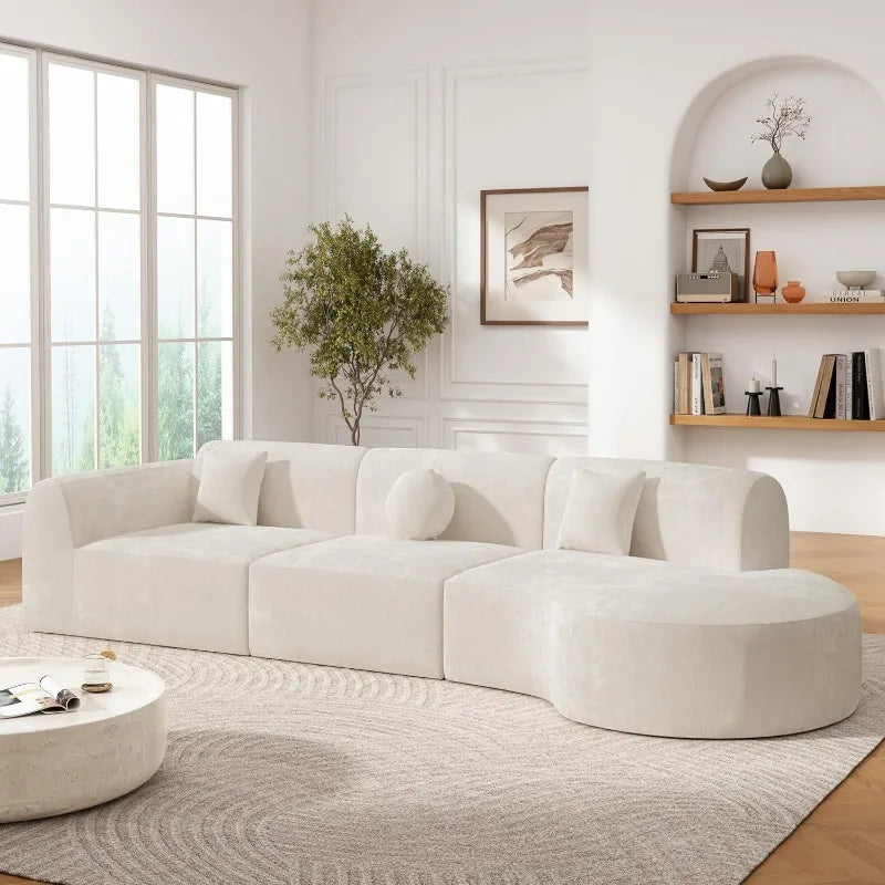 Combination Curved Polyester Sectional Sofa Set With Chaise