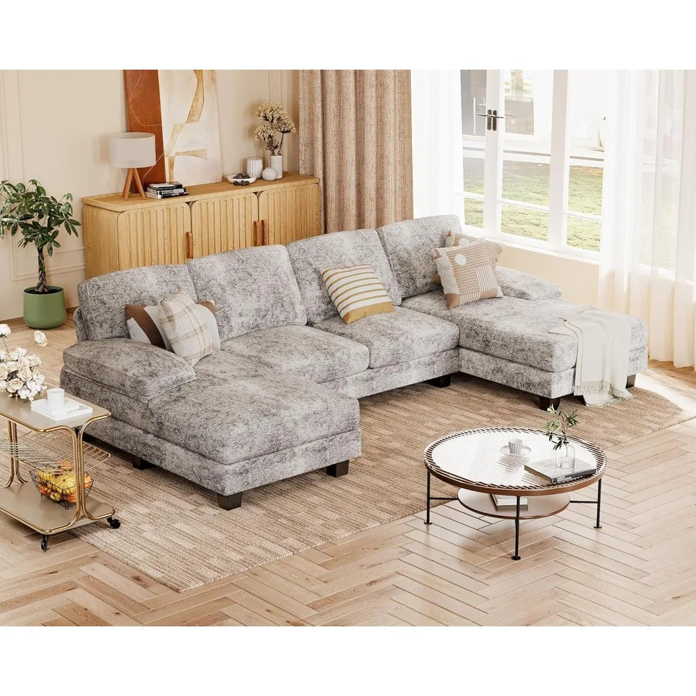 LZJV Chenille Sectional Sofa With Removable Pillows for Living Room