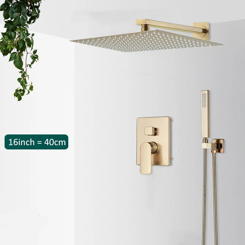Brushed Gold Concealed Shower System Bathroom Rain Shower System Shower Mixer Tap Rainfall Shower Faucet
