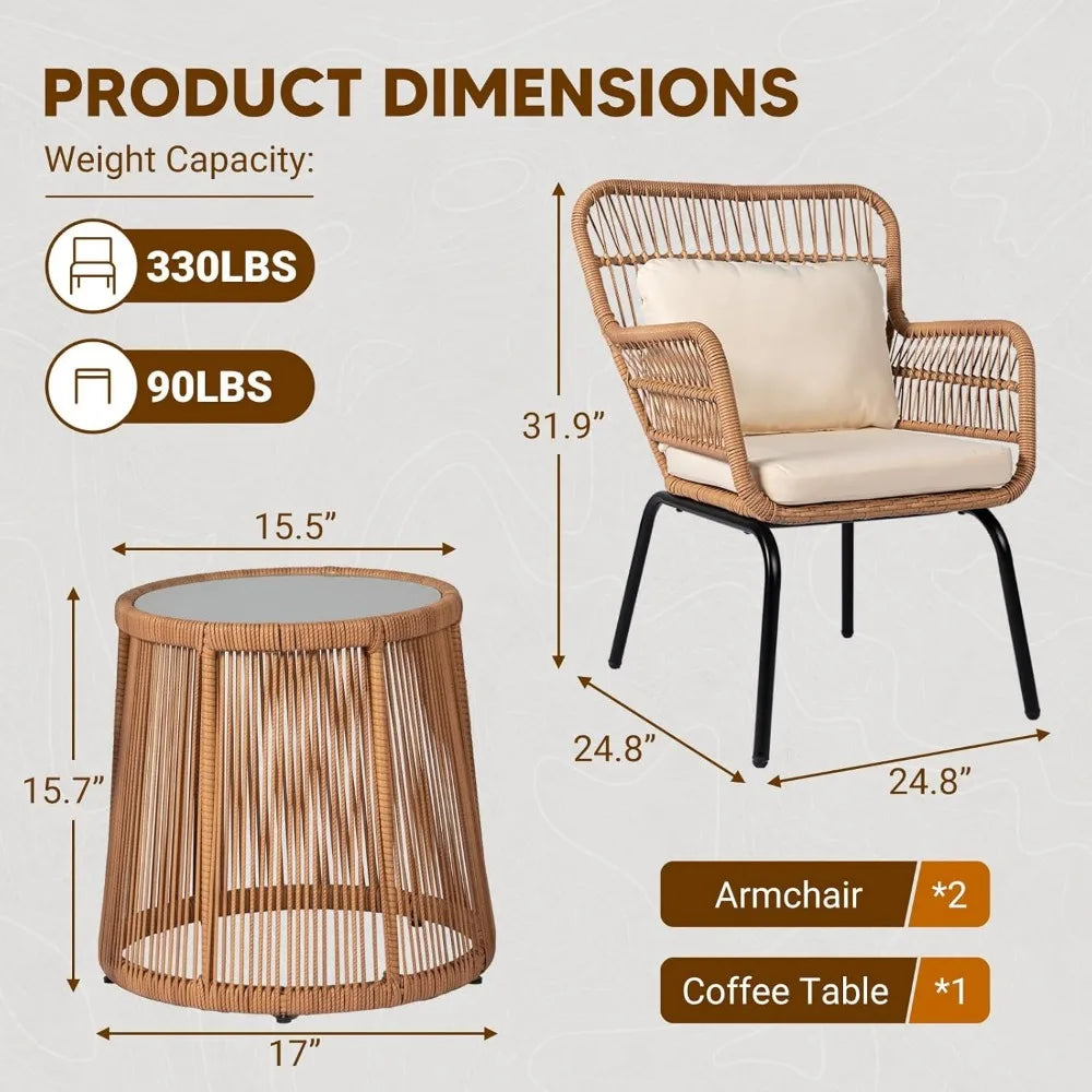 Outdoor Wicker Bistro Set Patio Conversation Set With Glass Table